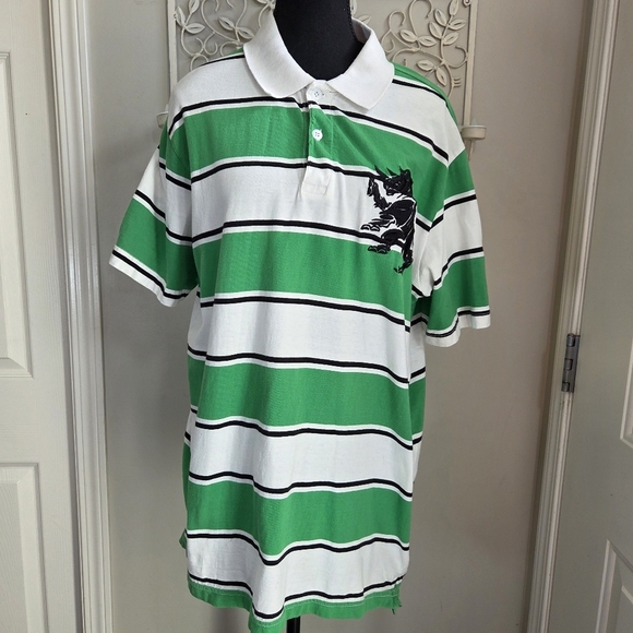 Ecko Ulimited Green and White Striped Polo Shirt Size L - Picture 1 of 5